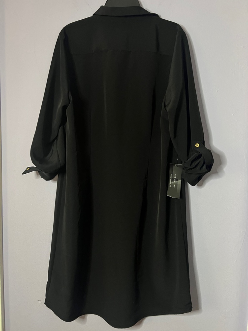THE LIMITED Ashton Black Roll-Sleeve Shirt Dress with Gold Buttons - Picture 2 of 4